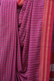 Pink Check Cotton Ilkal Saree with Gayatri Border - SRPCCIS598