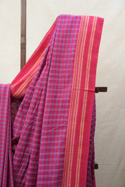 Pink Check Cotton Ilkal Saree with Gayatri Border - SRPCCIS598