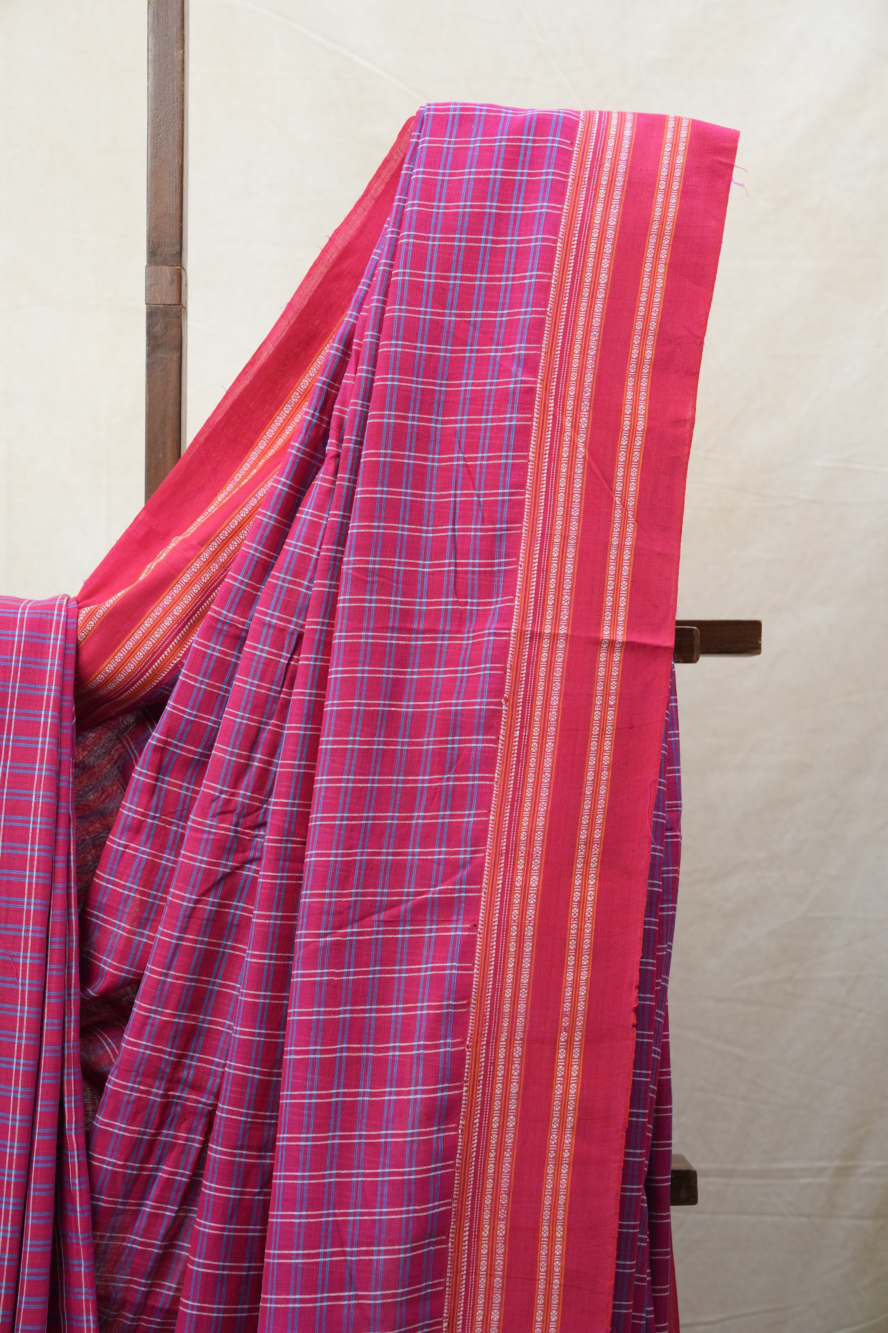 Pink Check Cotton Ilkal Saree with Gayatri Border - SRPCCIS598