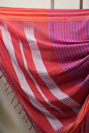 Pink Check Cotton Ilkal Saree with Gayatri Border - SRPCCIS598