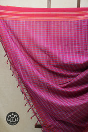Pink Check Cotton Ilkal Saree with Gayatri Border - SRPCCIS598
