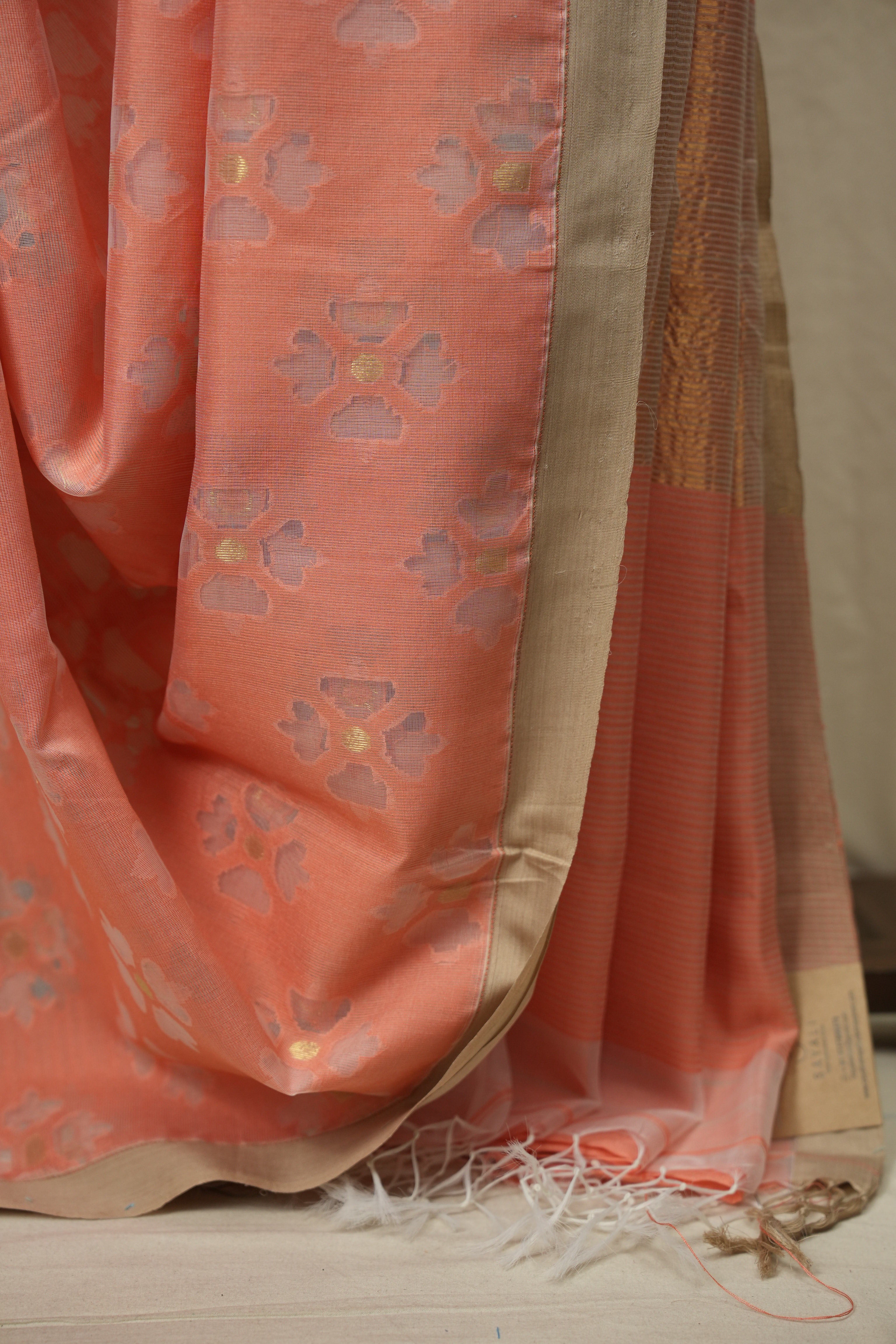 Peach Bengal Cotton Silk Jamdani Saree - SRPBCSJS08