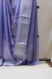 Blue Silver Tissue Tussar Silk Saree - SRBSTTSS447