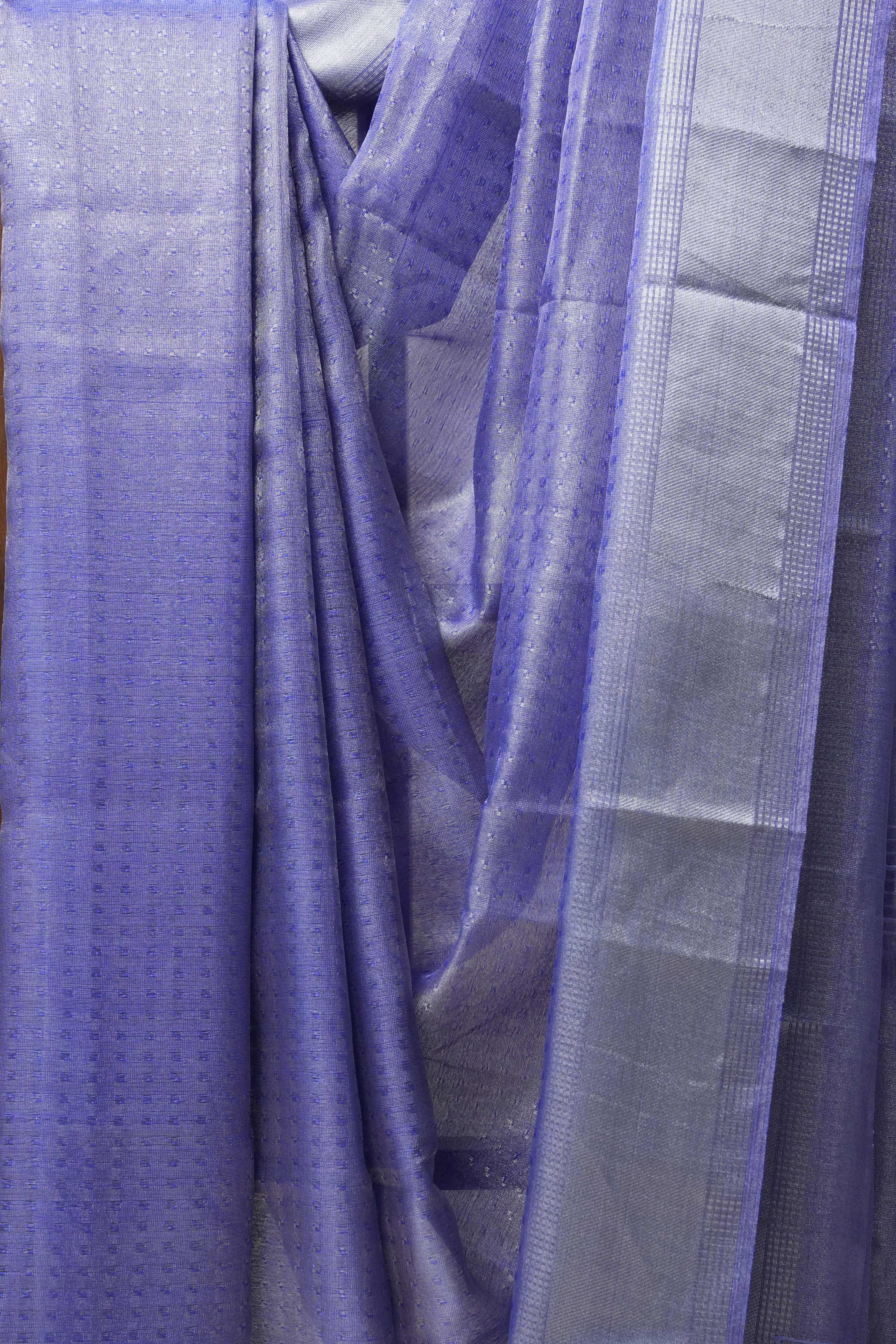 Blue Silver Tissue Tussar Silk Saree - SRBSTTSS447