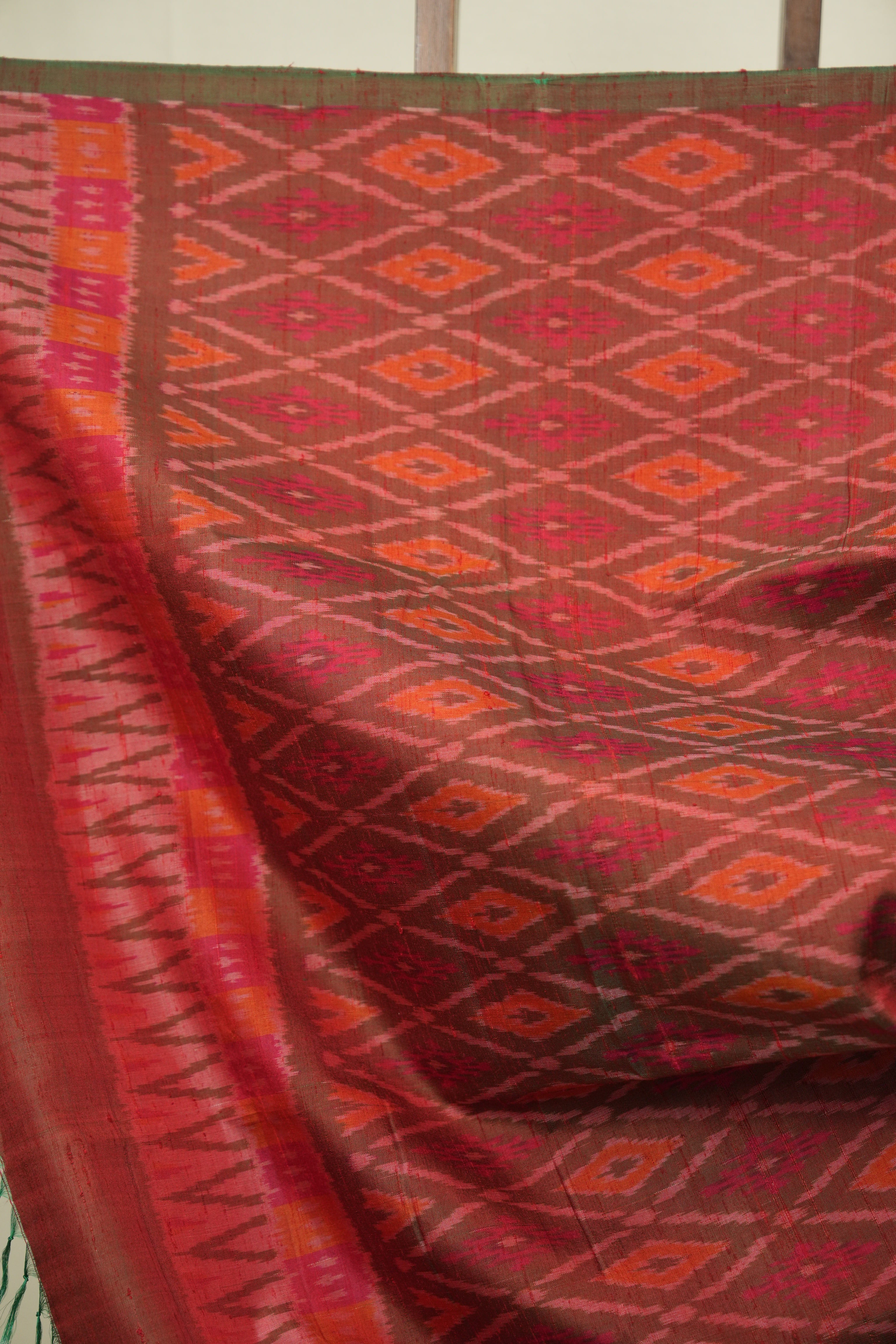 Red Raw Silk Ikat Saree - SRRRSIS1098
