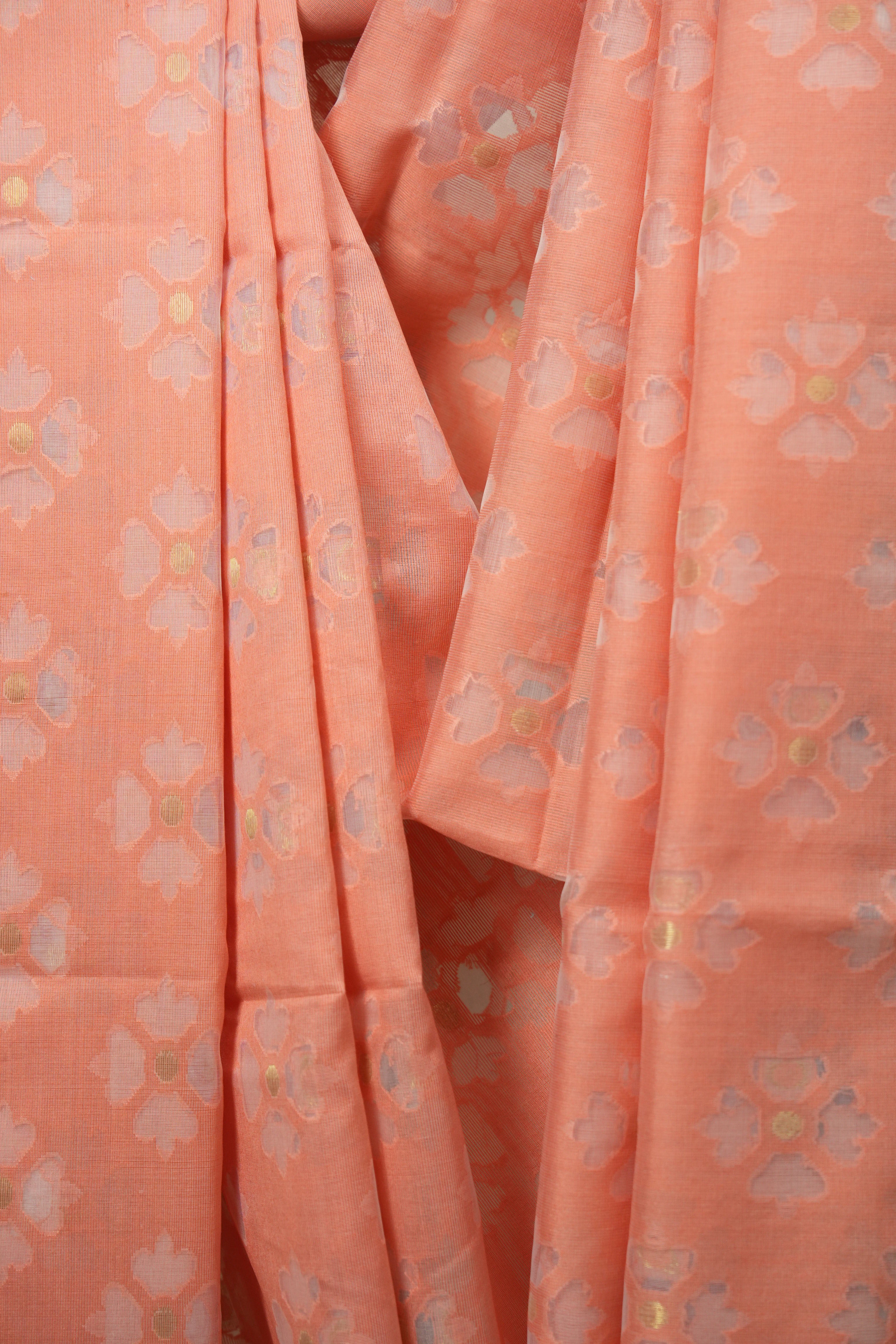 Peach Bengal Cotton Silk Jamdani Saree - SRPBCSJS08