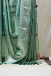 Turquoise Silver Tissue Tussar Silk Saree - SRTSTTSS450