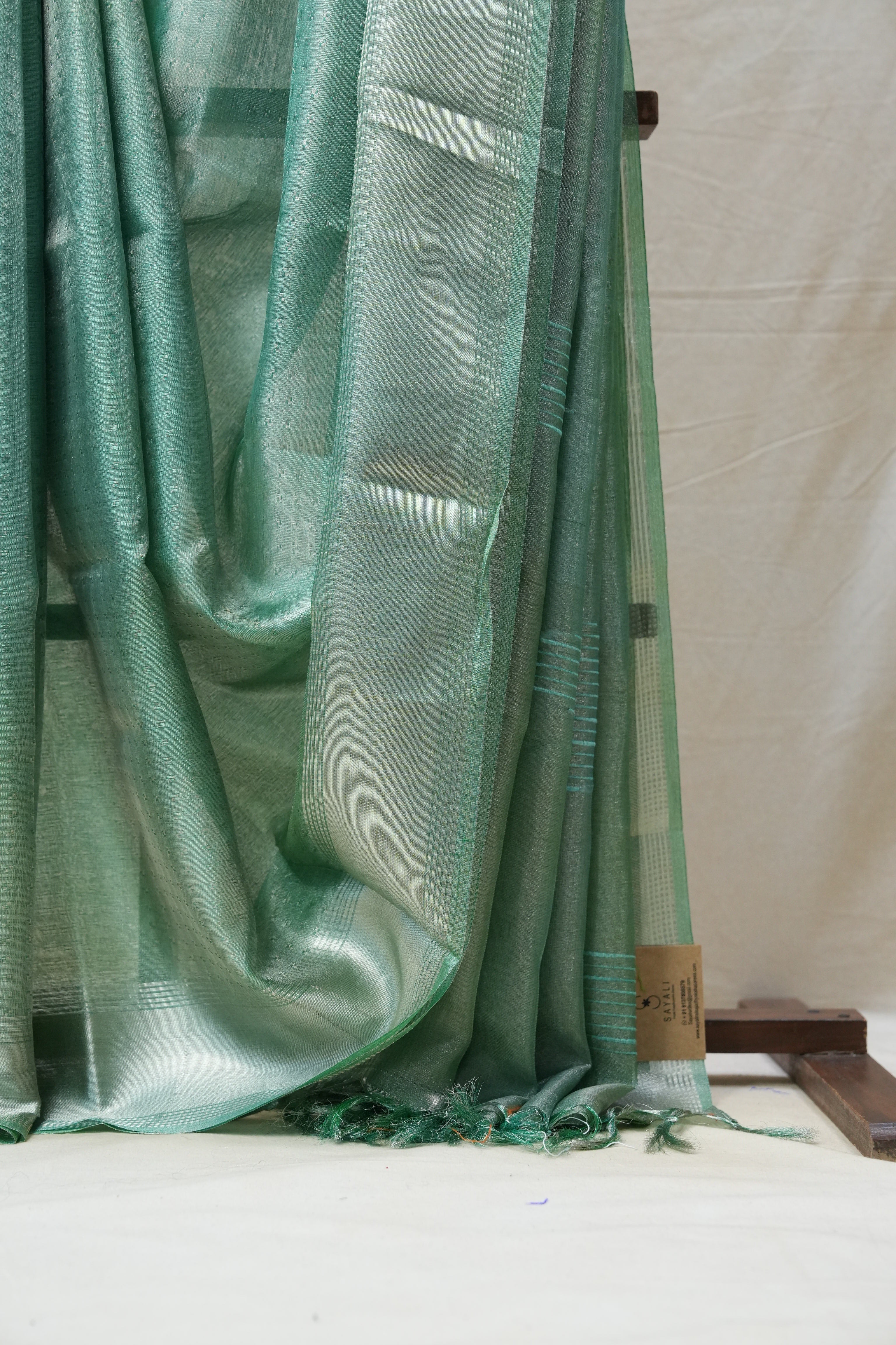 Turquoise Silver Tissue Tussar Silk Saree - SRTSTTSS450