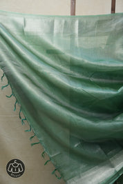 Turquoise Silver Tissue Tussar Silk Saree - SRTSTTSS450