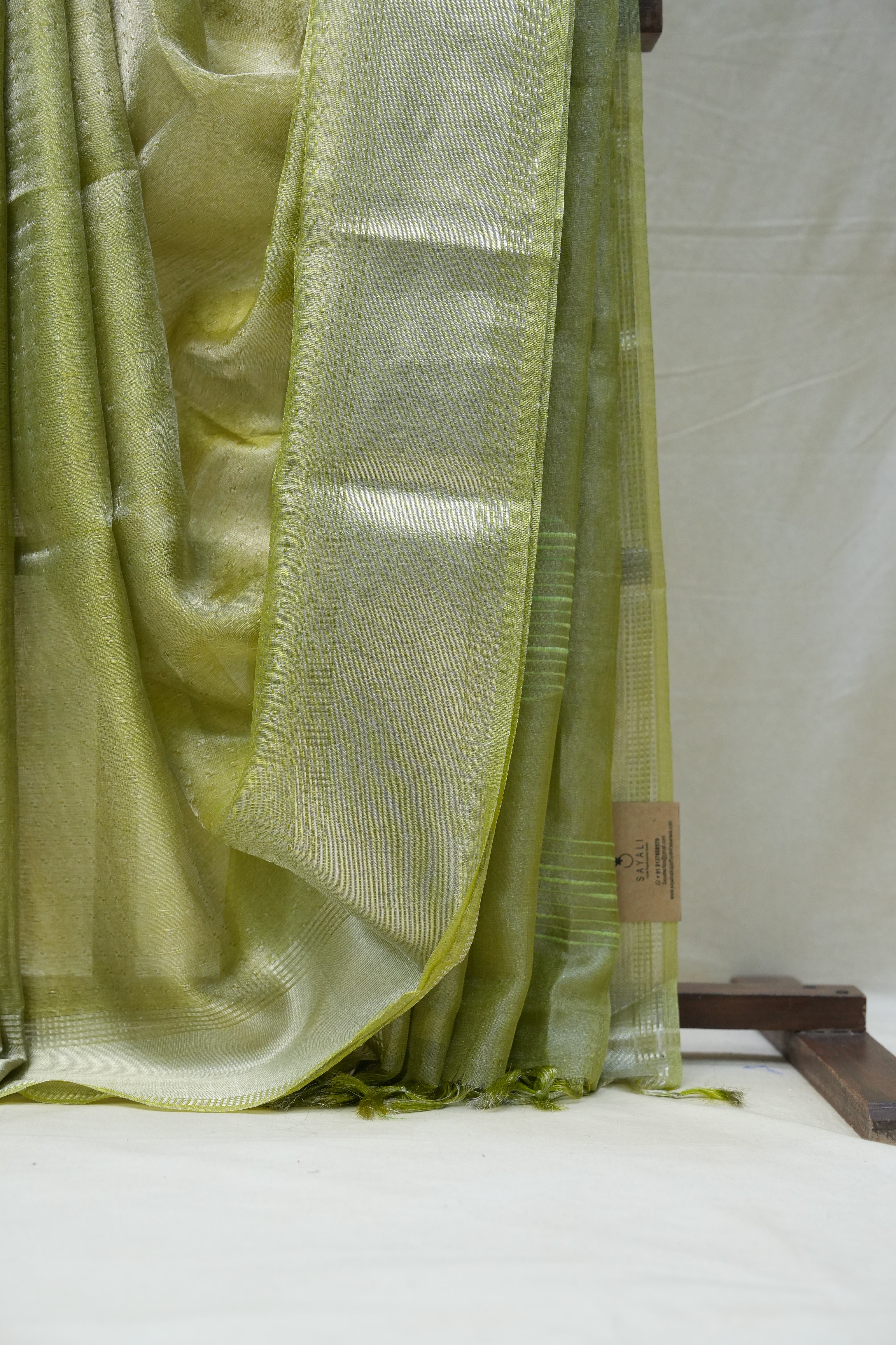 Light-Green Silver Tissue Tussar Silk Saree - SRLGSTTSS454