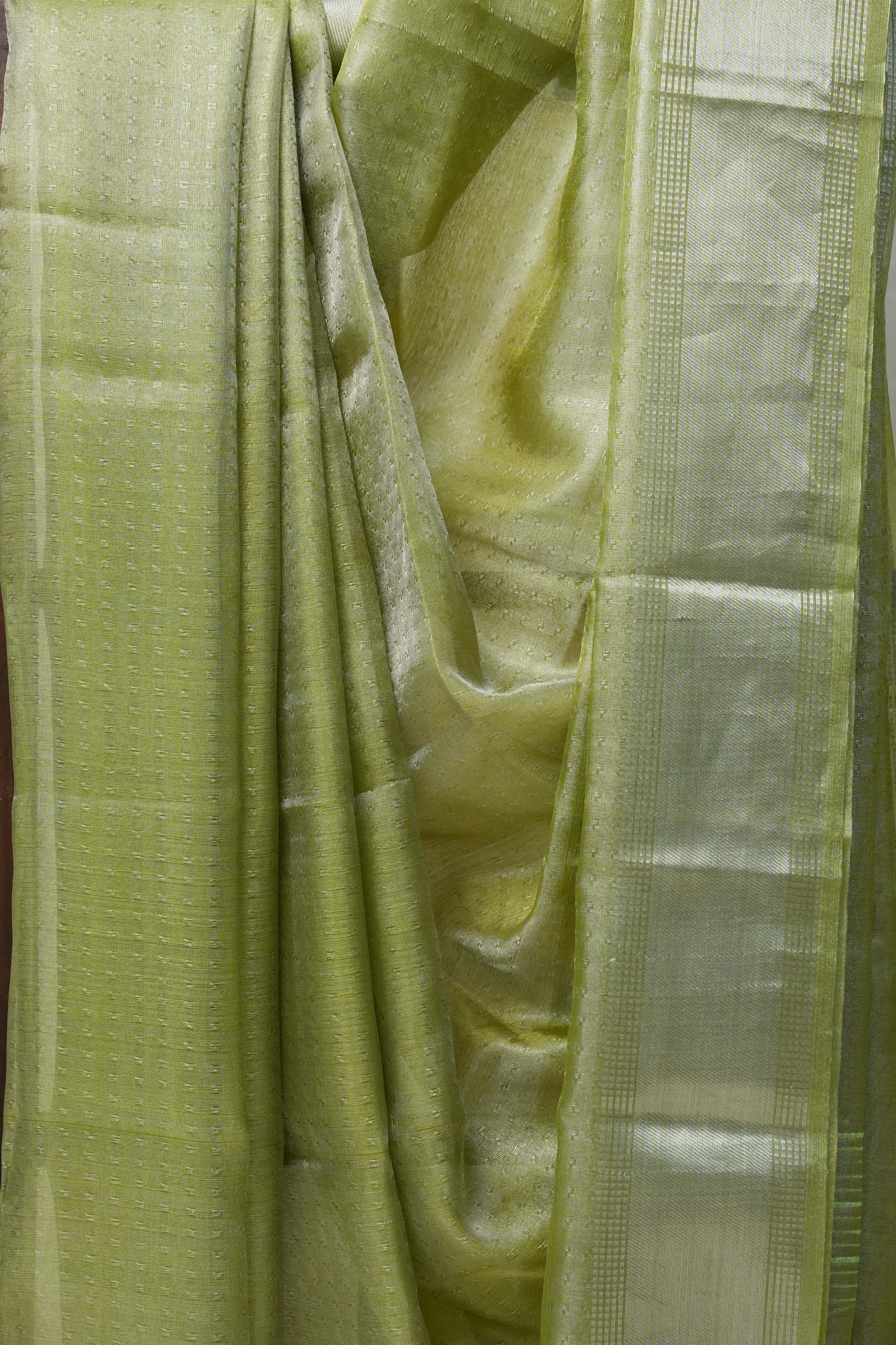 Light-Green Silver Tissue Tussar Silk Saree - SRLGSTTSS454