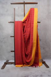 Red Bengal Cotton Saree - SRRCS130-PI
