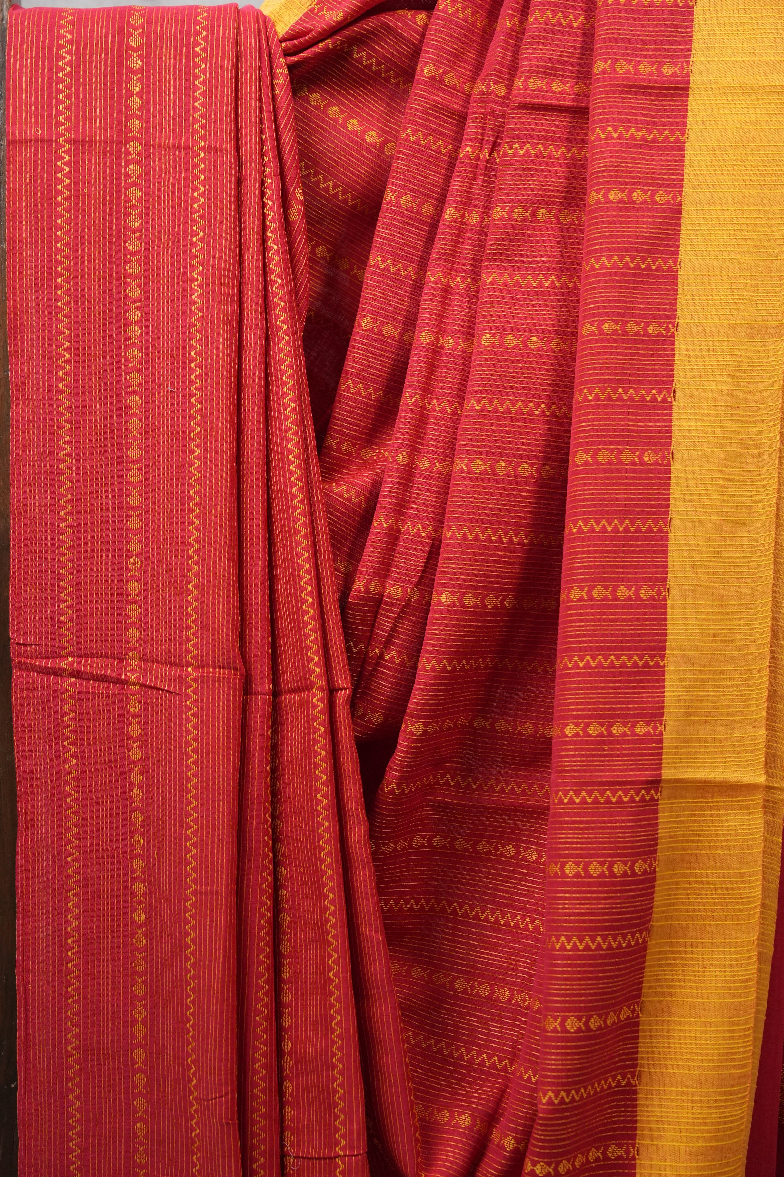 Red Bengal Cotton Saree - SRRCS130-PI