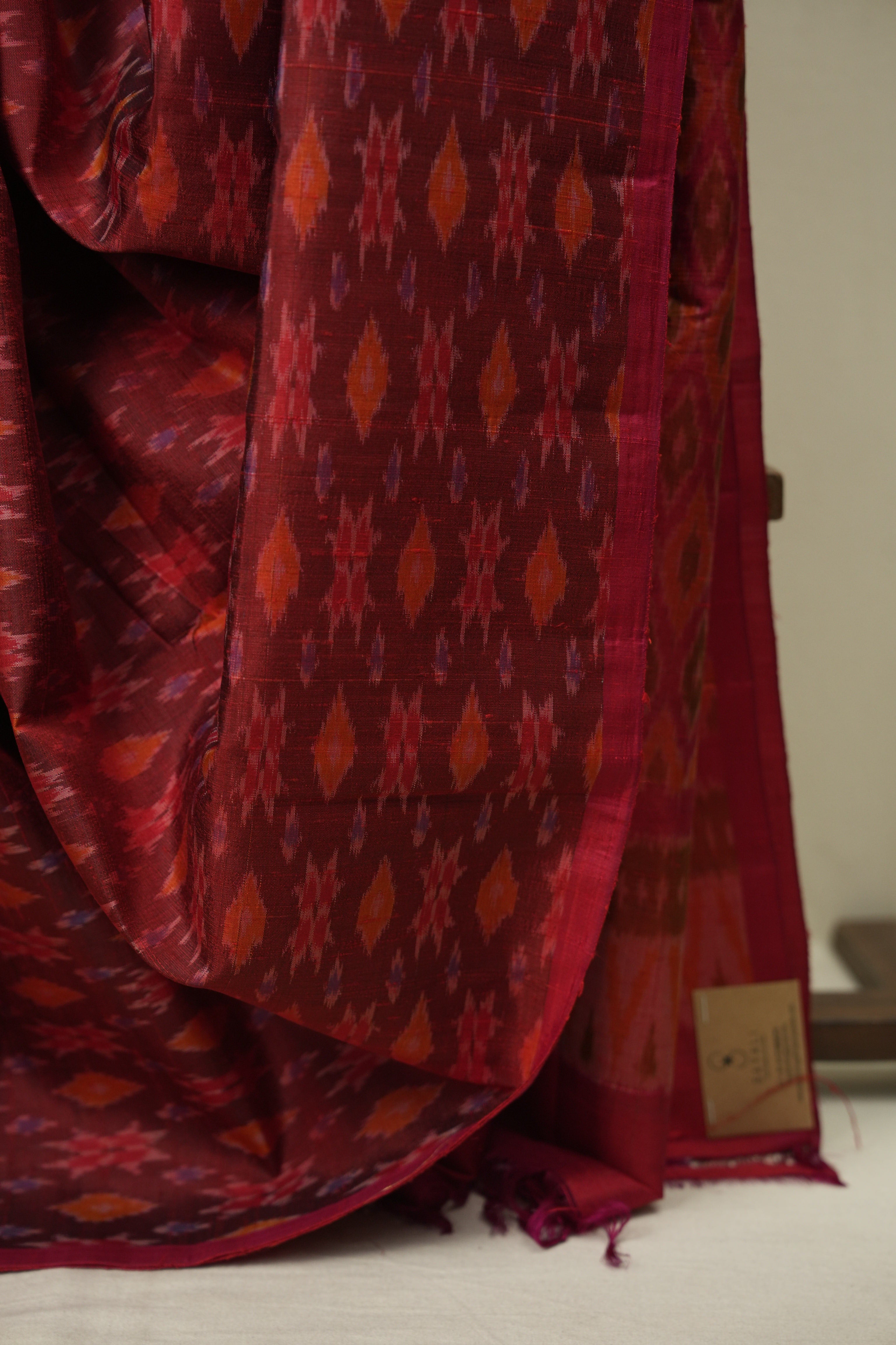 Maroon Raw Silk Ikat Saree - SRMRSIS1088
