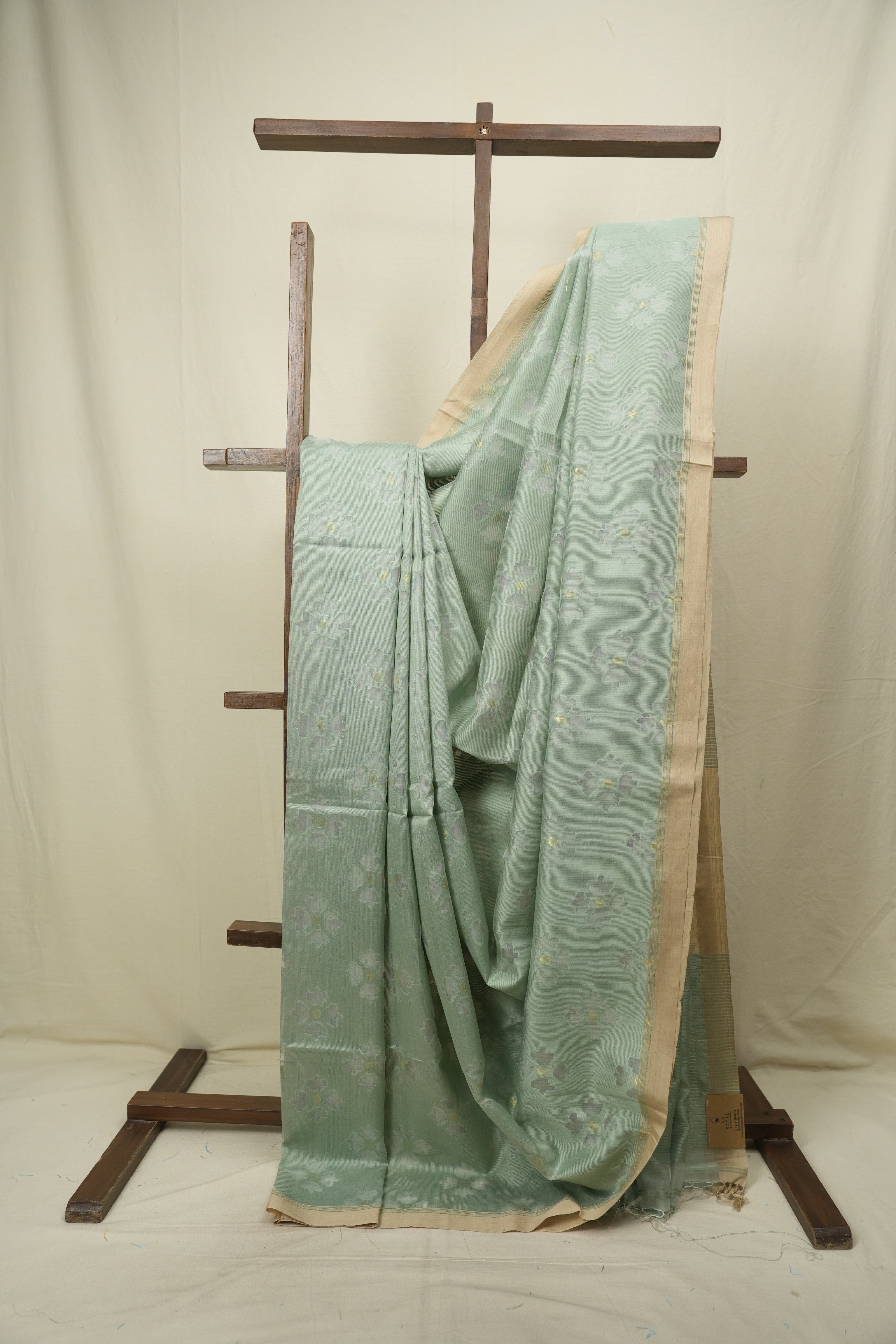 Mint Bengal Cotton Silk Jamdani Saree - SRMBCSJS06