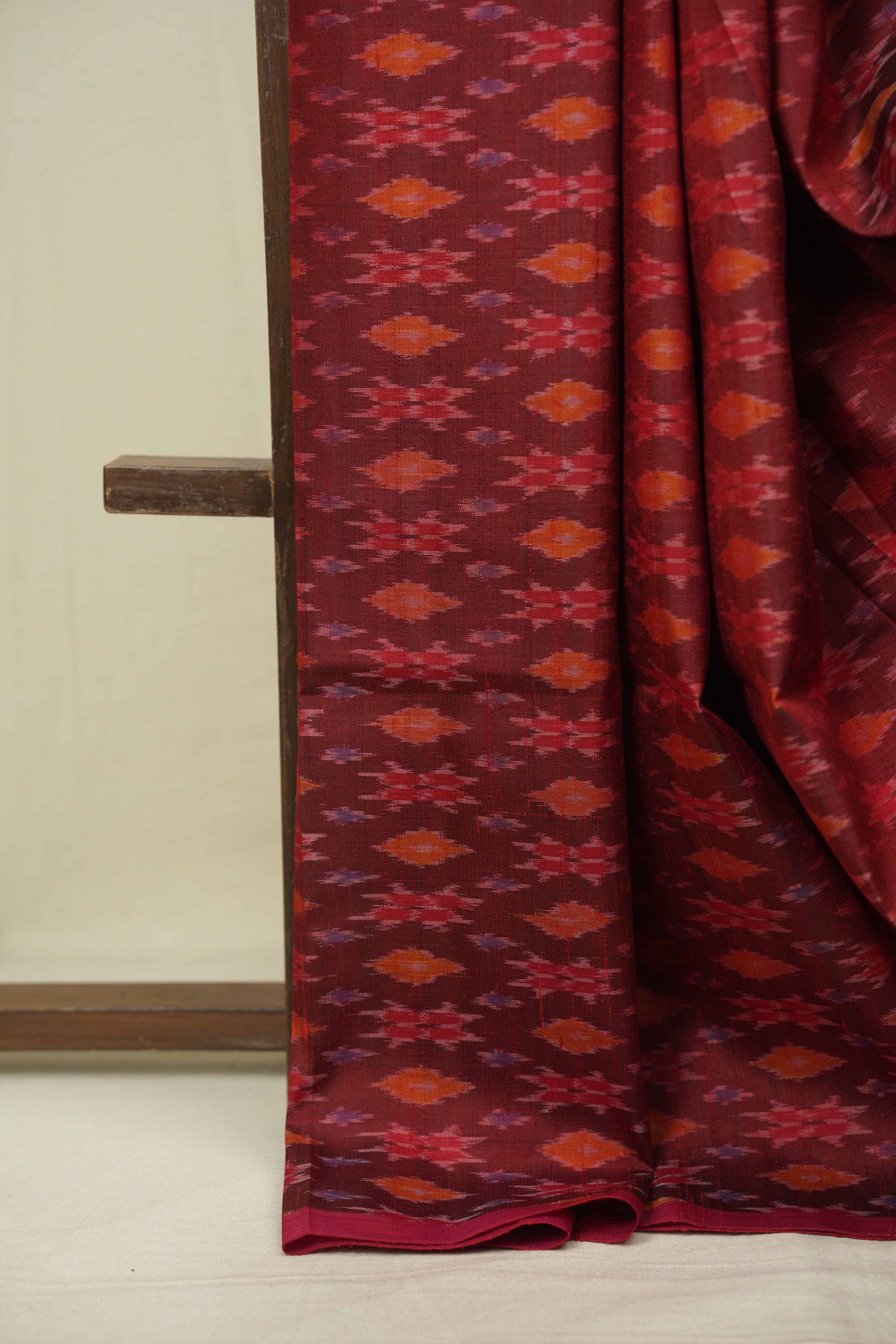 Maroon Raw Silk Ikat Saree - SRMRSIS1088
