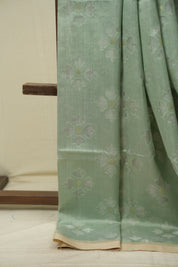 Mint Bengal Cotton Silk Jamdani Saree - SRMBCSJS06