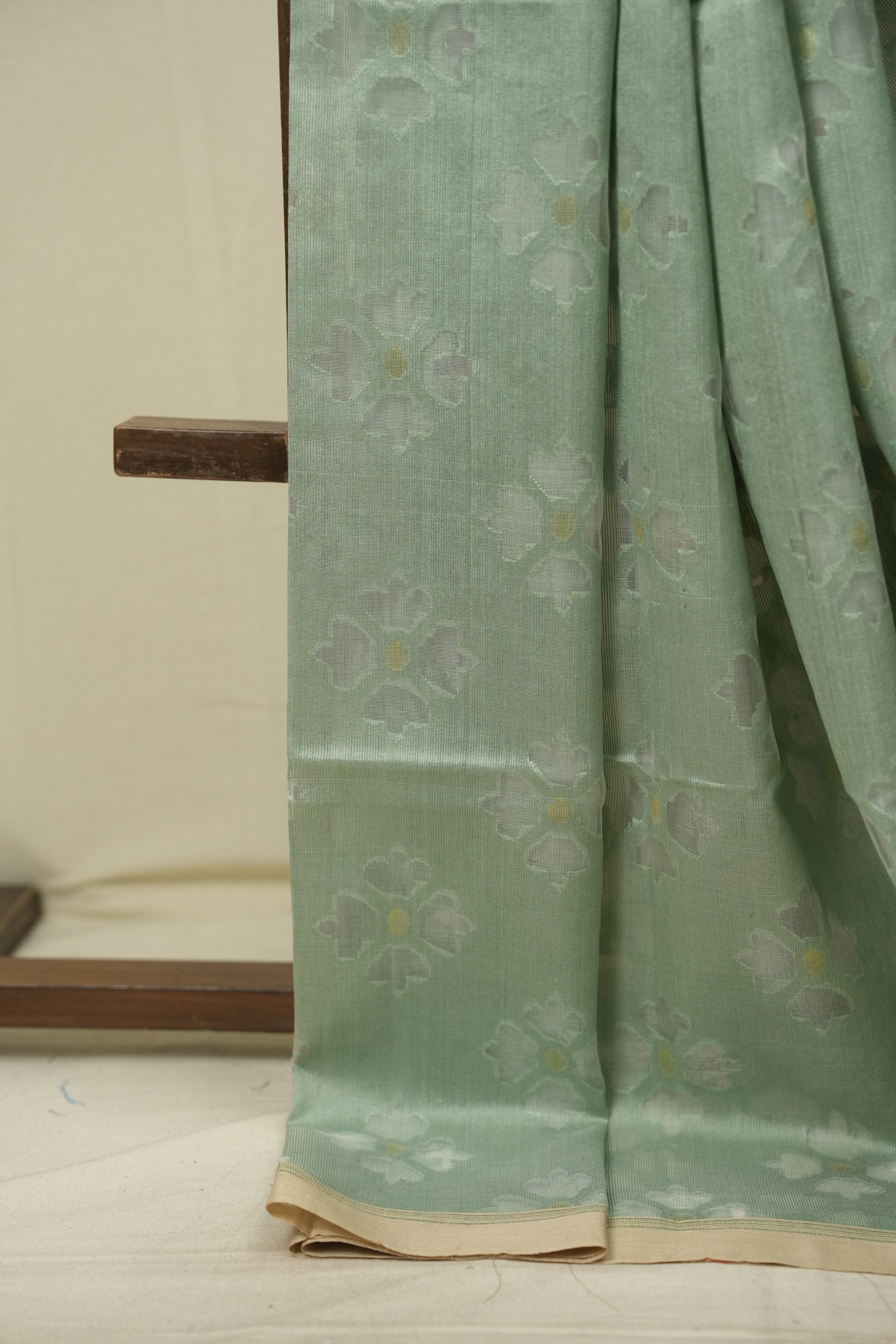 Mint Bengal Cotton Silk Jamdani Saree - SRMBCSJS06