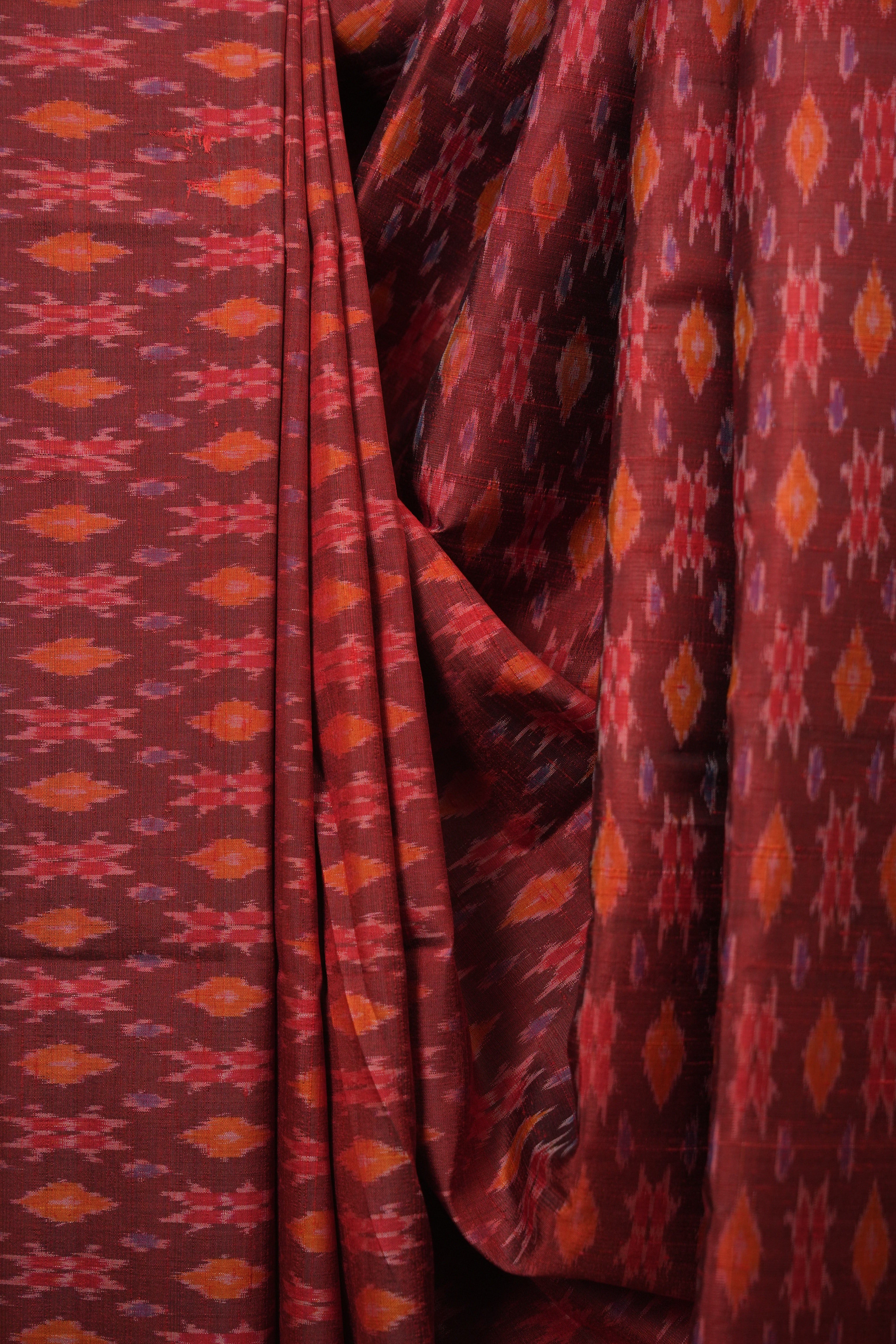 Maroon Raw Silk Ikat Saree - SRMRSIS1088