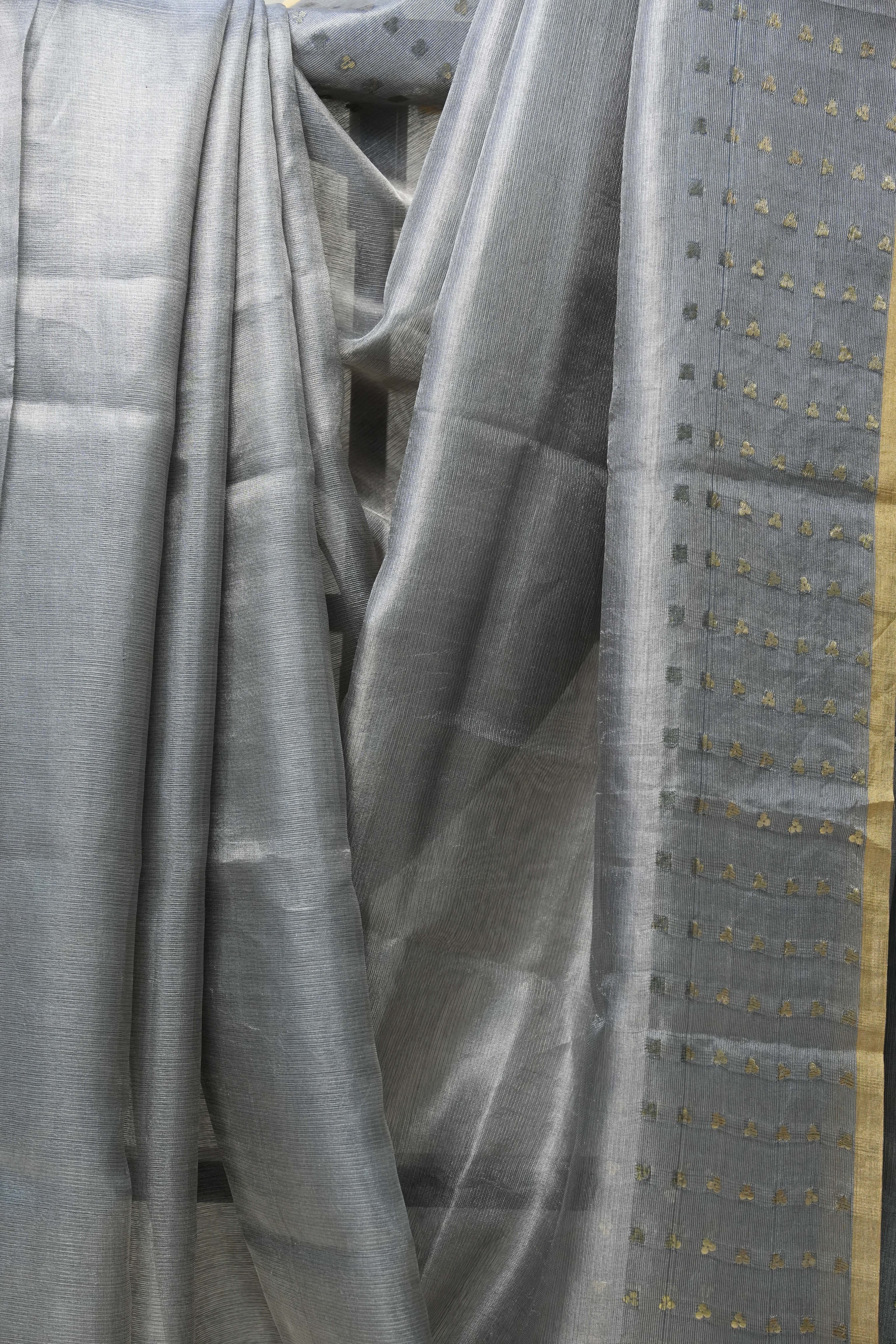 Grey Tissue Tussar Silk Saree - SRGTTSS398