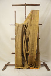 Golden Tissue Linen Jamdani Saree With Tassels - SRGTLJS123