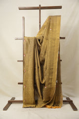 Golden Tissue Linen Jamdani Saree With Tassels - SRGTLJS123