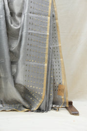 Grey Tissue Tussar Silk Saree - SRGTTSS406