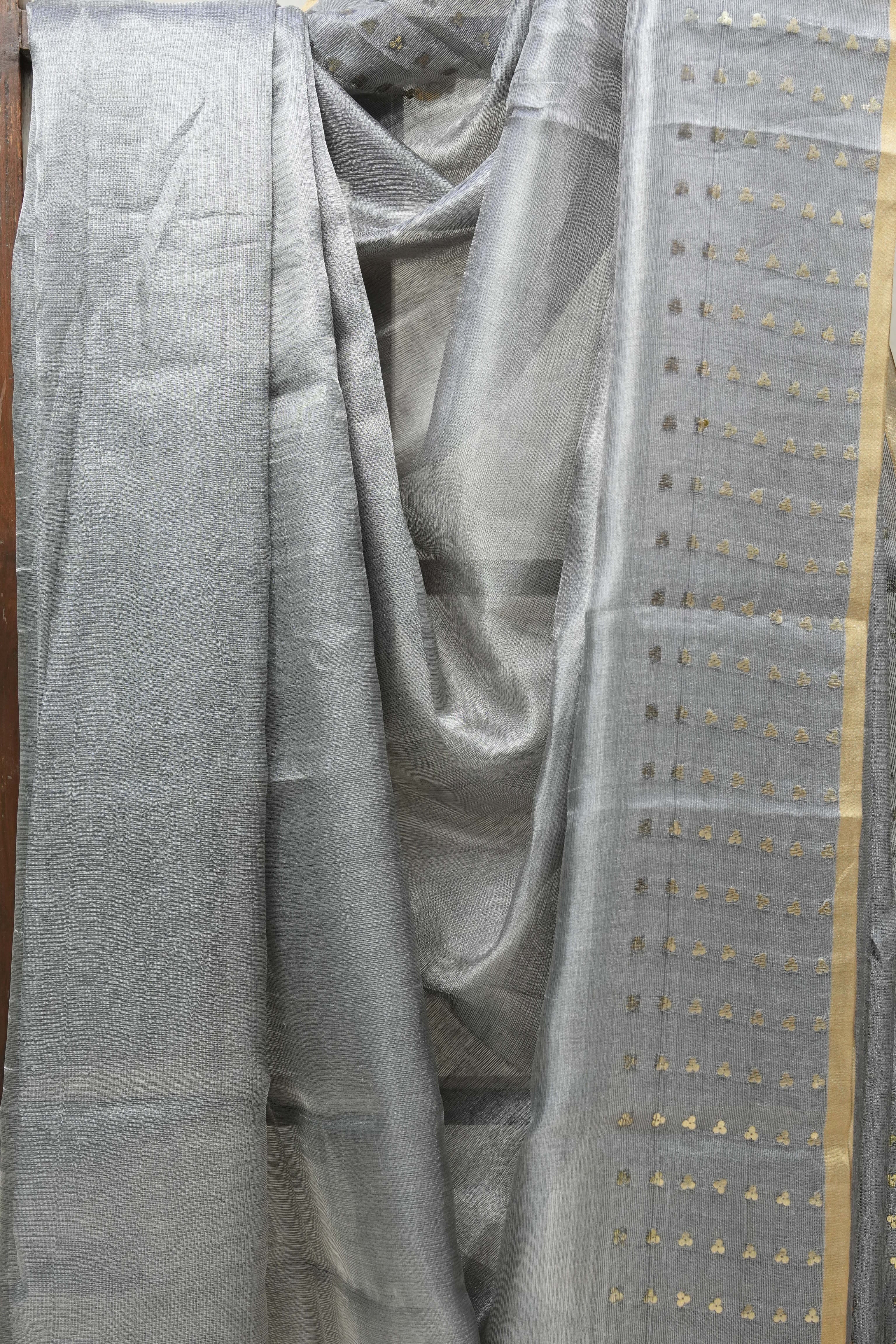 Grey Tissue Tussar Silk Saree - SRGTTSS406