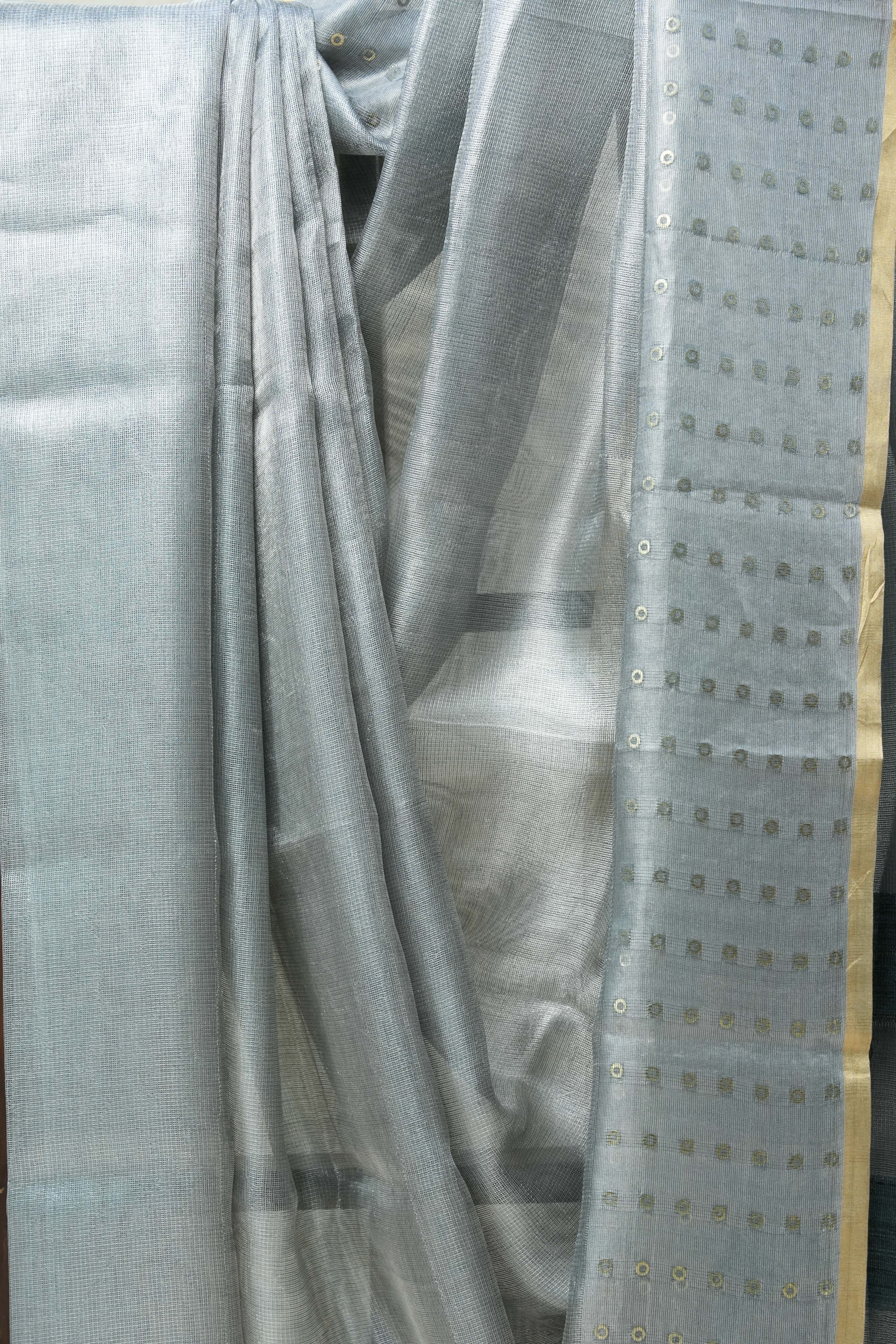 Grey Tissue Tussar Silk Saree - SRGTTSS405