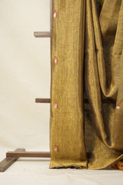 Golden Tissue Linen Jamdani Saree With Tassels - SRGTLJS123