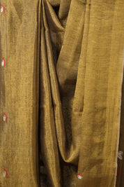 Golden Tissue Linen Jamdani Saree With Tassels - SRGTLJS123