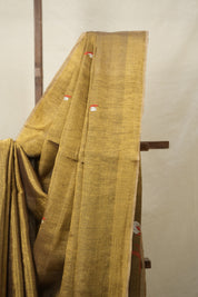 Golden Tissue Linen Jamdani Saree With Tassels - SRGTLJS123