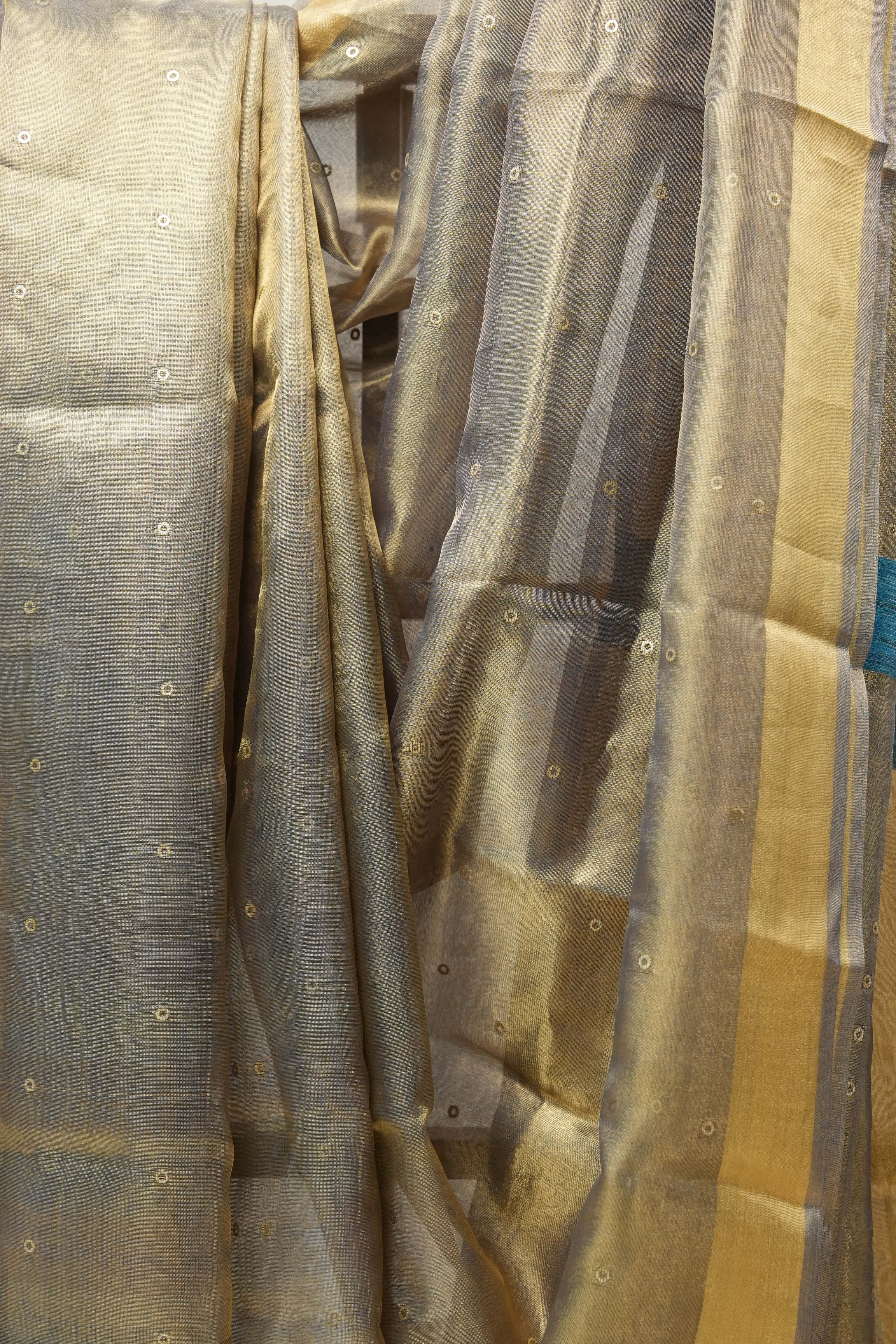 Golden Blue Tissue Tussar Silk Saree - SRGBTTSS444