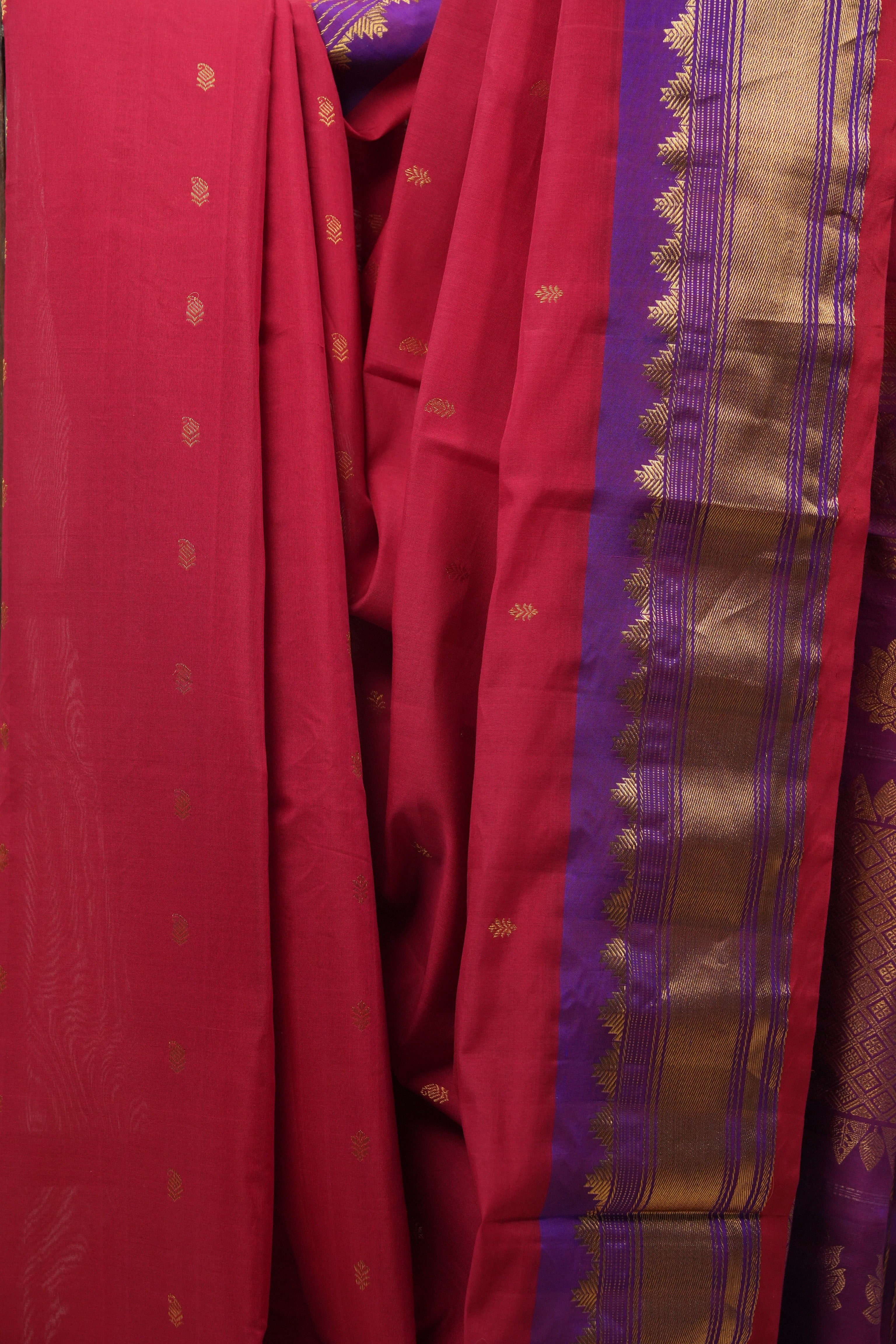 Red Gadwal Cotton Silk Saree - SRRGCSS115