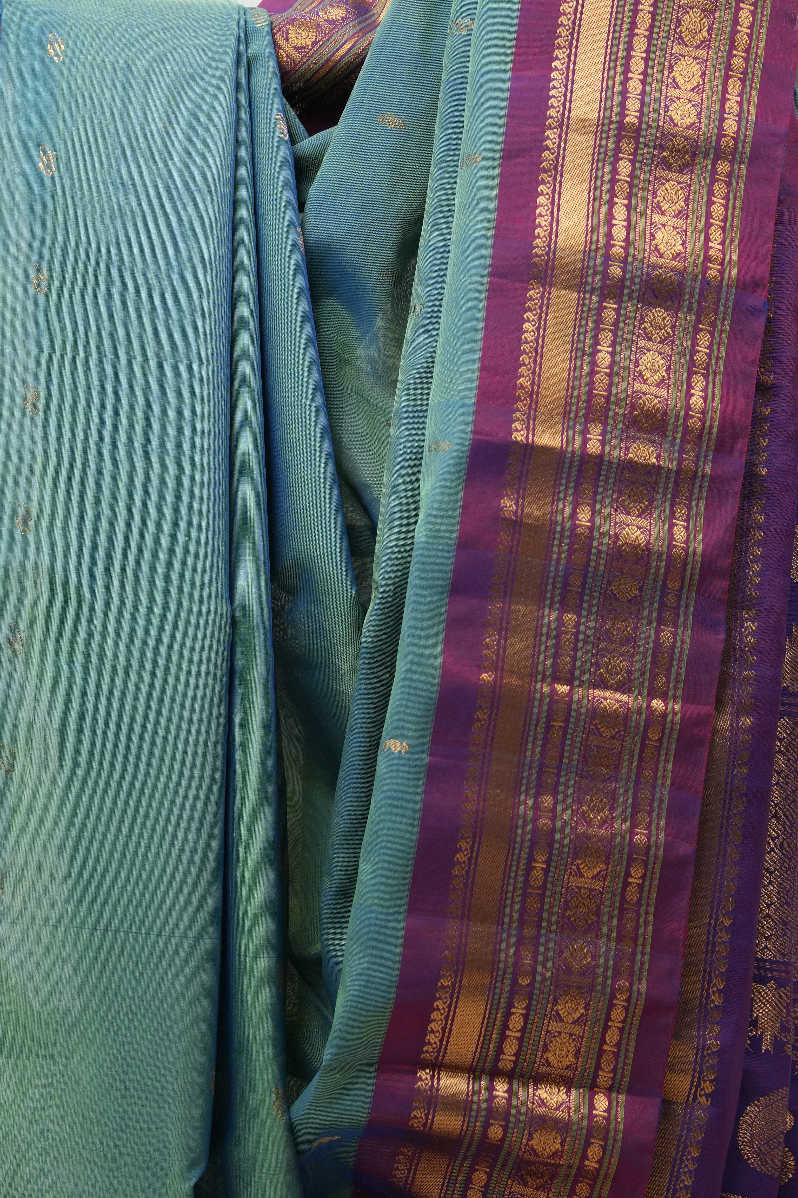 Two Tone Green Gadwal Cotton Silk Saree - SRTTGGCSS106