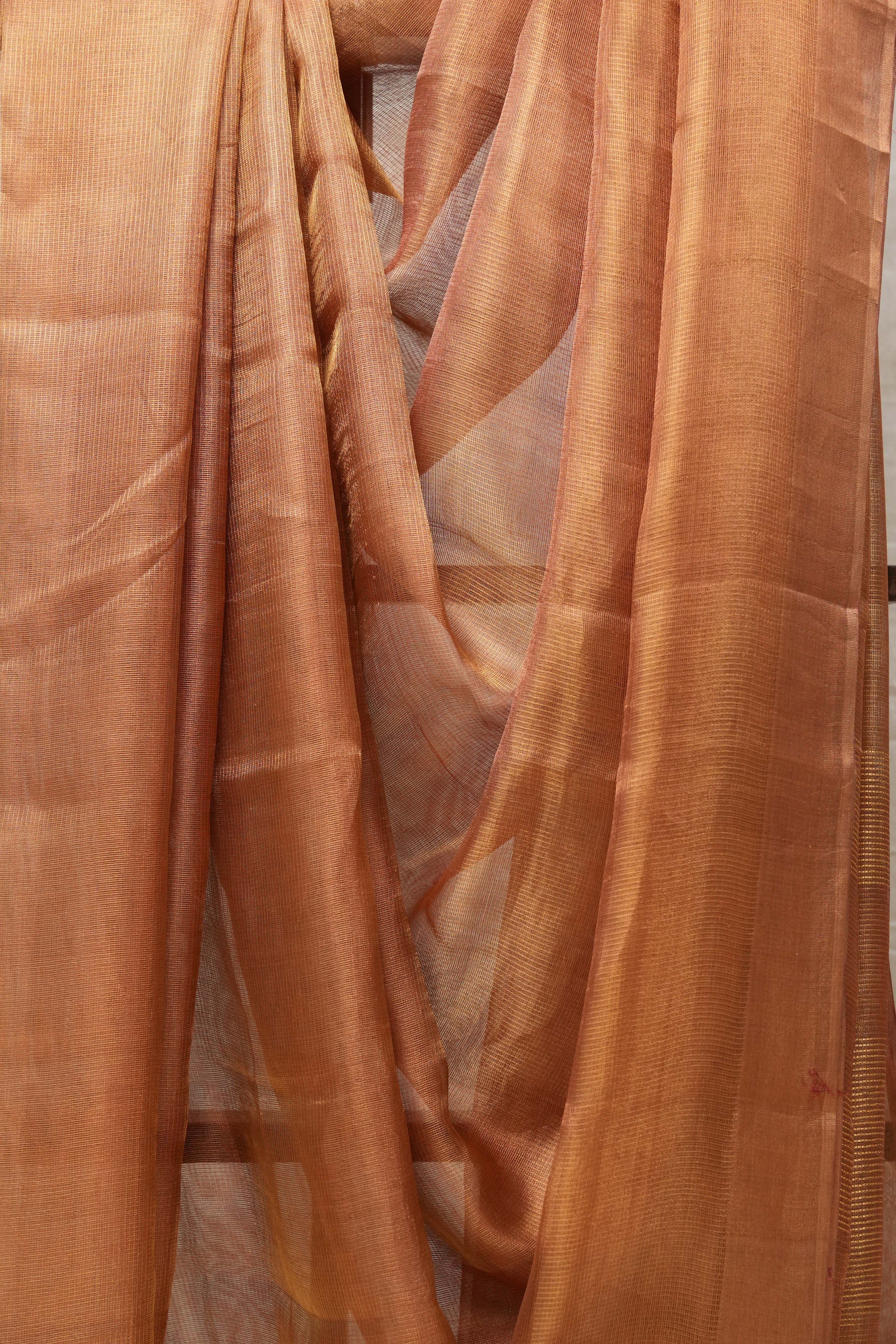 Copper Gold Tissue Tussar Silk Saree - SRCGTTSS422