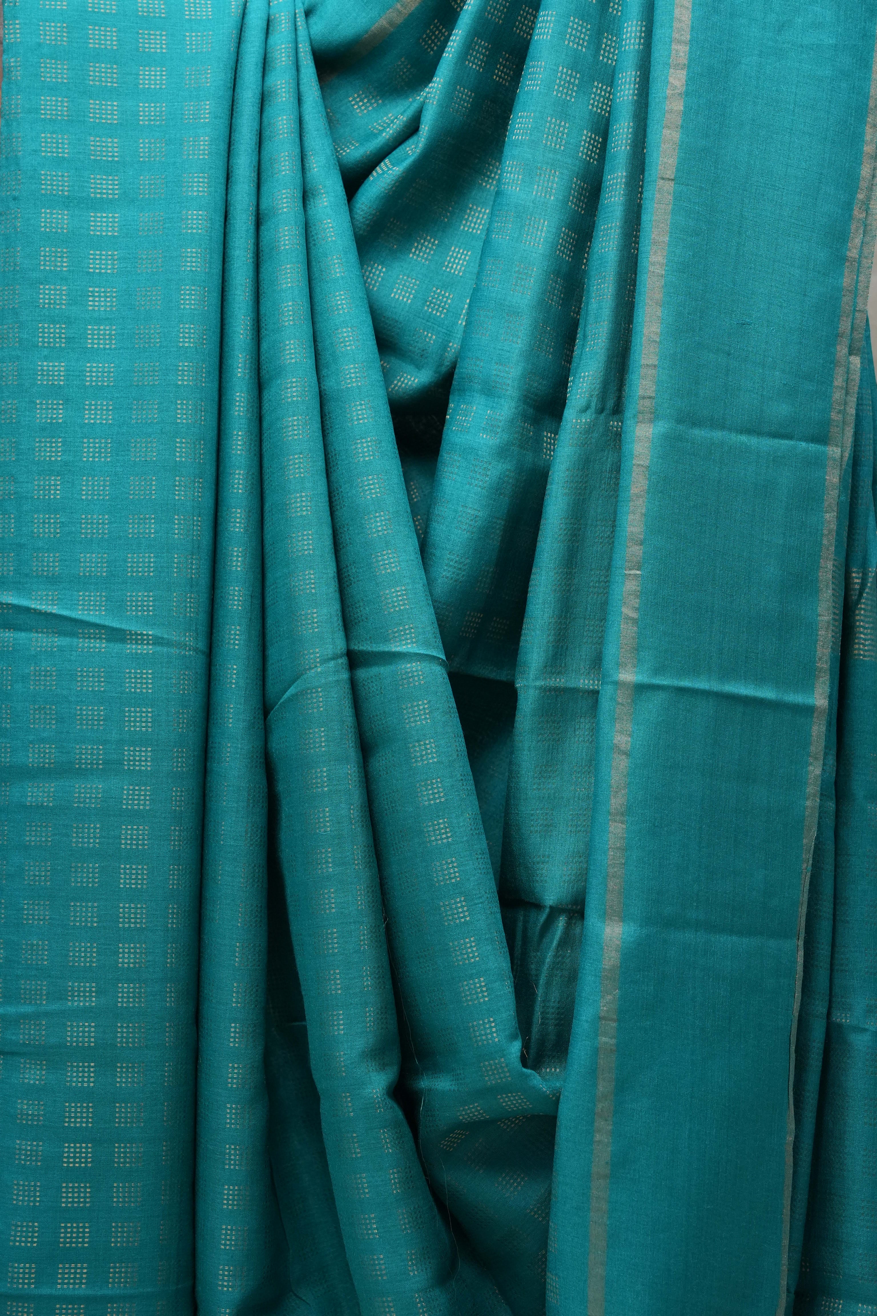Dark Turquoise Tussar Silk Saree - SRDTTSS1516