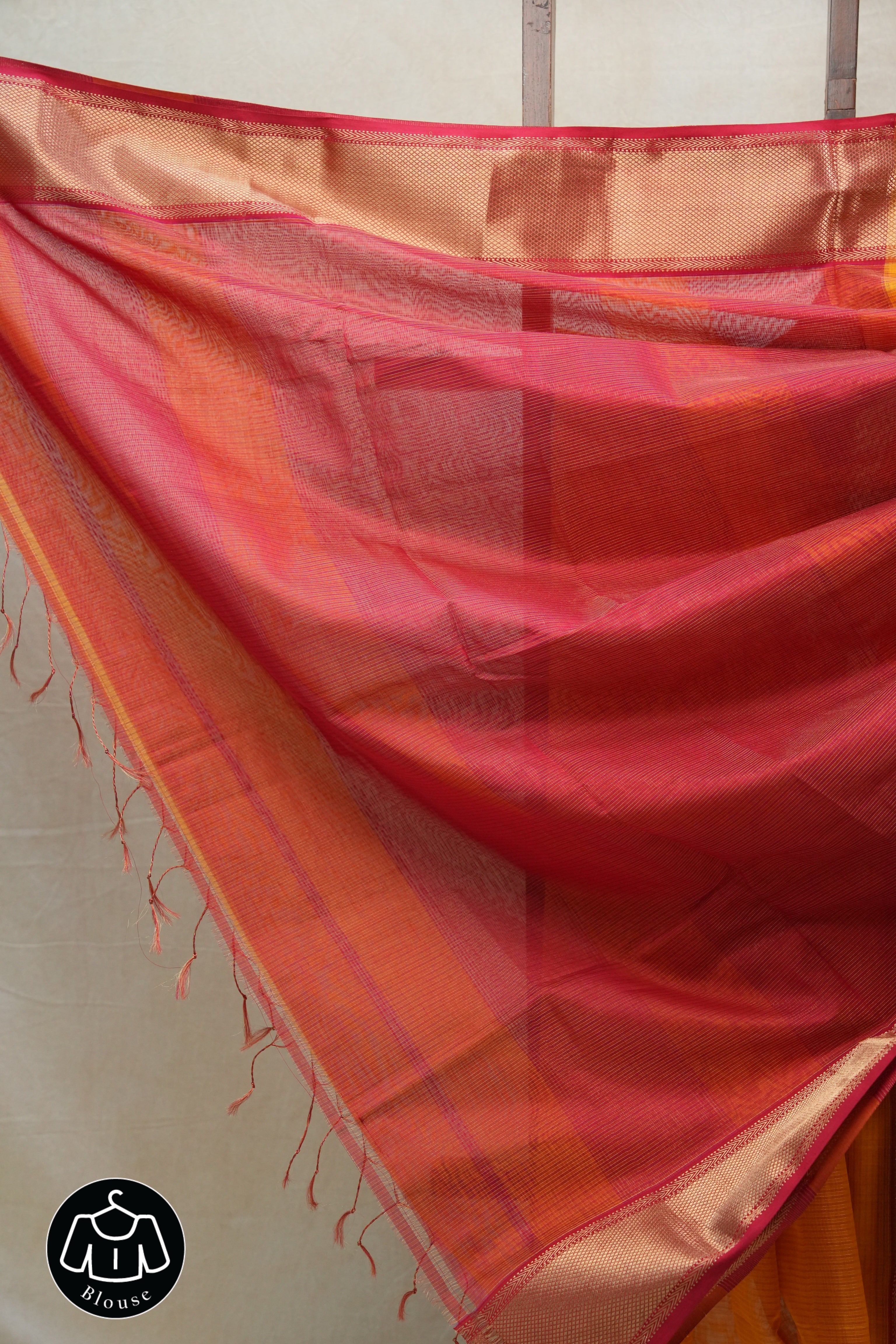 Orange Maheshwari Tissue Saree - SROMTS583