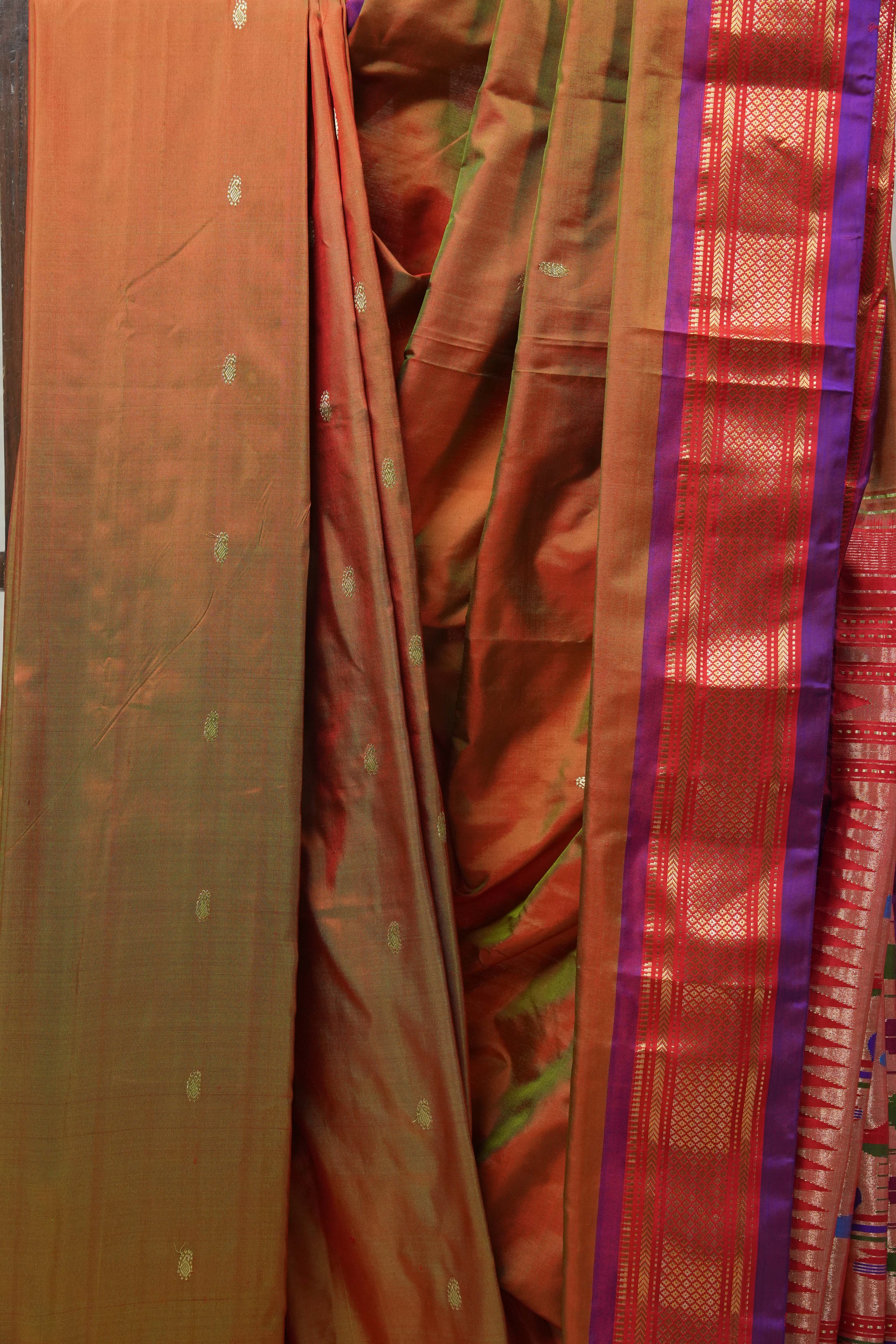 Two Tone Green Silk Paithani Saree - SRTTGSPS676