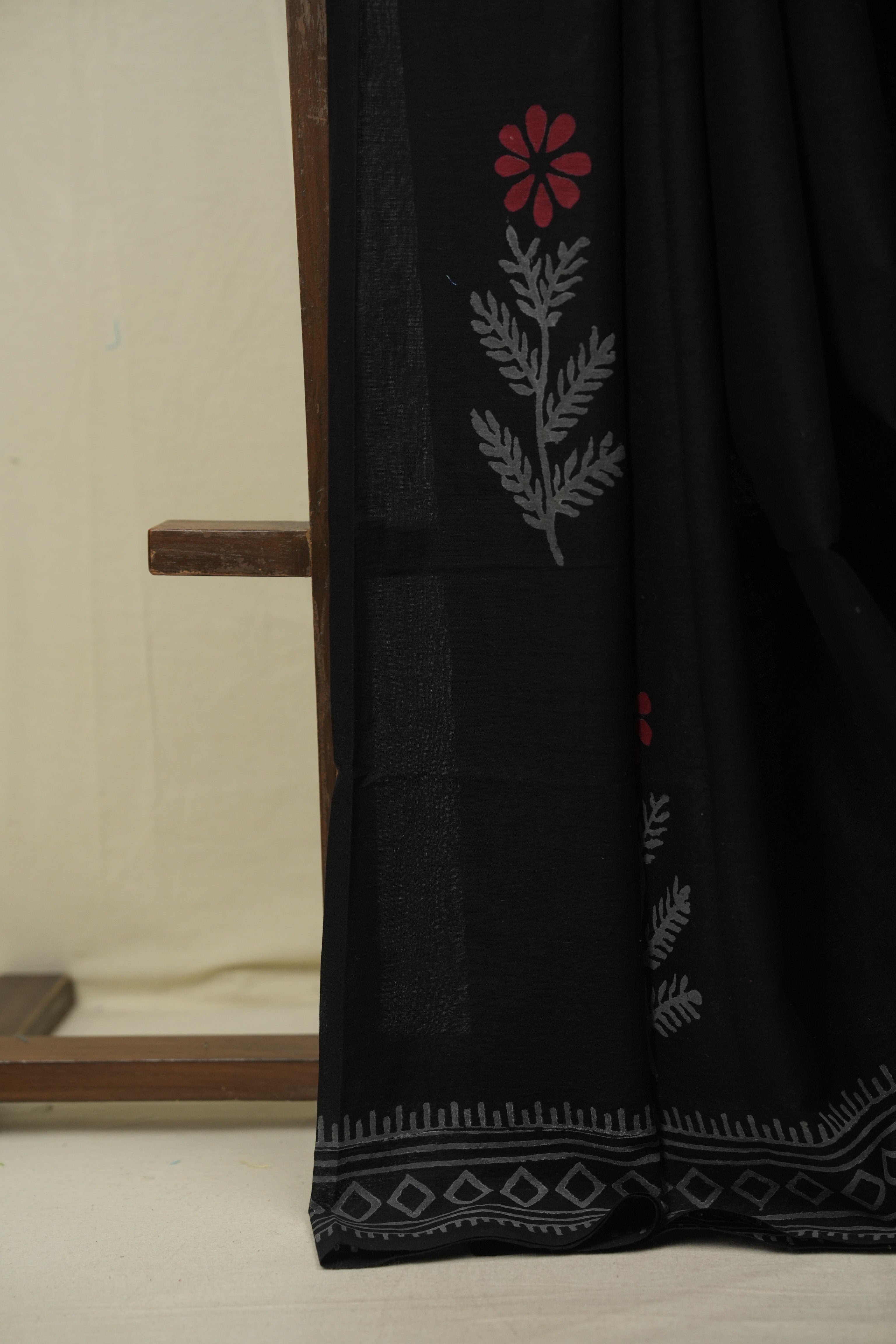 Black HBP Cotton Saree - SRBCS3584