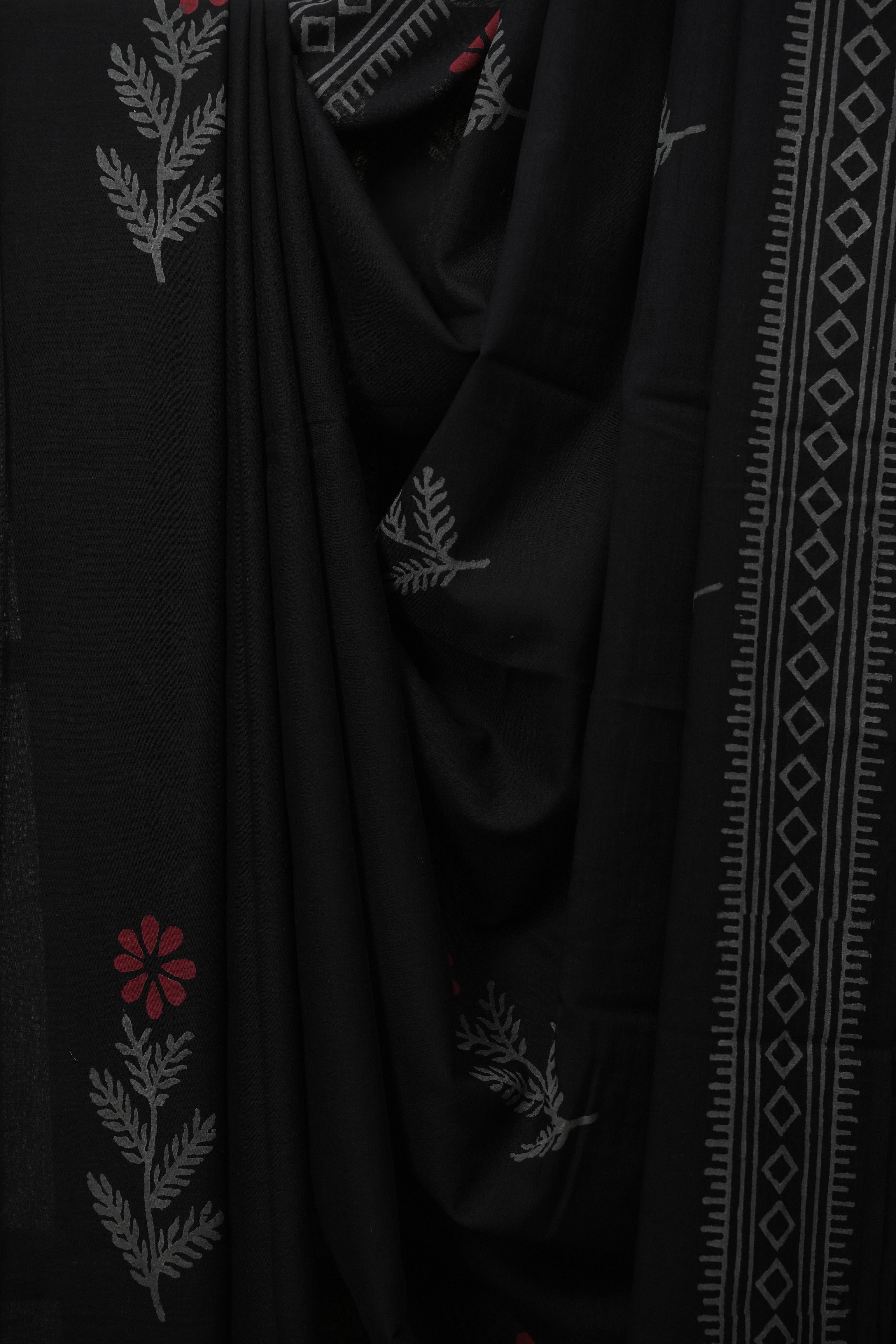 Black HBP Cotton Saree - SRBCS3584