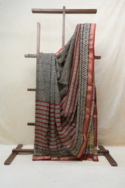 Black HBP Cotton Silk Saree With Maheshwari Border - SRBCSS1212