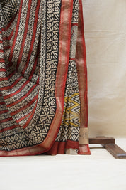 Black HBP Cotton Silk Saree With Maheshwari Border - SRBCSS1212