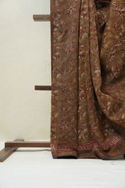 Brown HBP Cotton Silk Saree With Maheshwari Border - SRBCSS1199