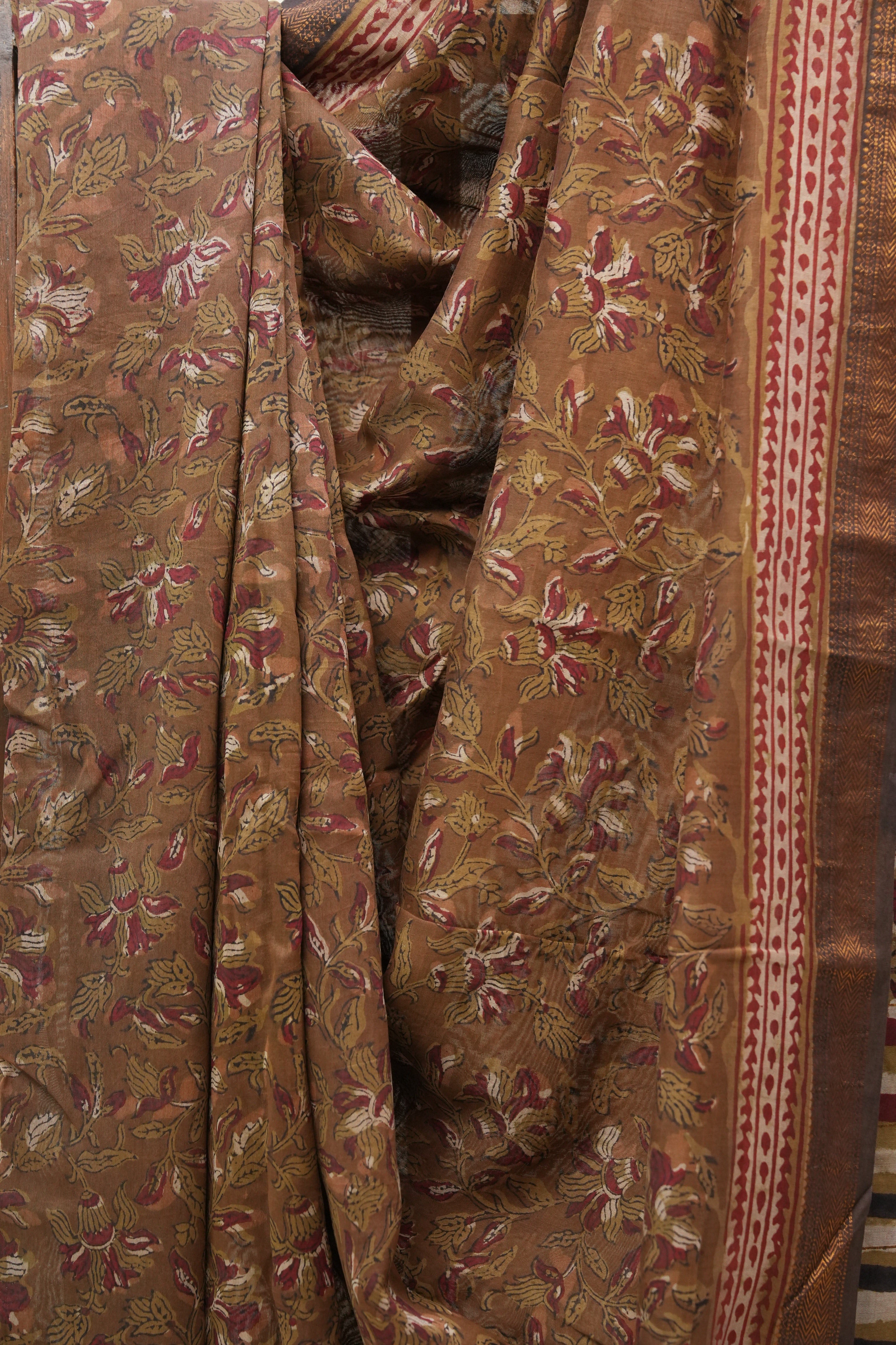 Brown HBP Cotton Silk Saree With Maheshwari Border - SRBCSS1199