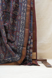 Maroon HBP Cotton Silk Saree With Maheshwari Border - SRMCSS1202