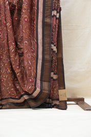 Brown HBP Cotton Silk Saree With Maheshwari Border - SRBCSS1200