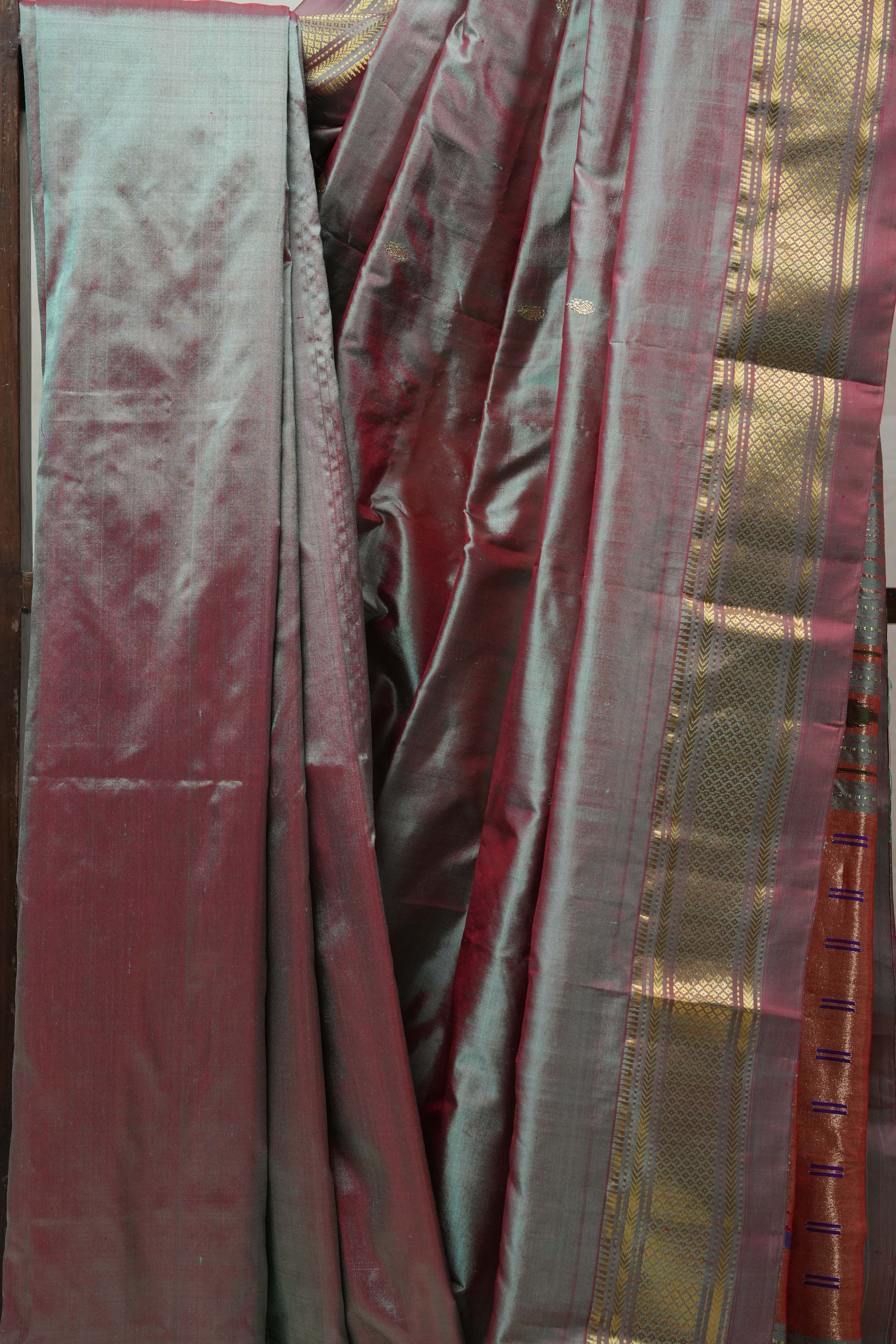 Two Tone Green Silk Paithani Saree - SRTTGSPS643