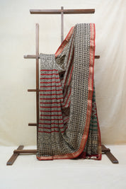 Cream-Black HBP Cotton Silk Saree With Maheshwari Border - SRCBCSS1209