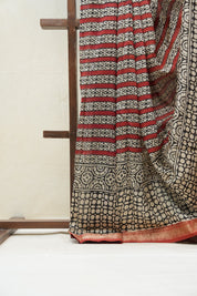 Cream-Black HBP Cotton Silk Saree With Maheshwari Border - SRCBCSS1209
